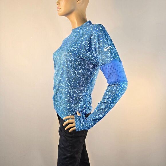 Nike Swim Sz L Water Dots Hydroguard Blue NESSC350 UPF 40+ Rashguard L Sleeve - Picture 5 of 12